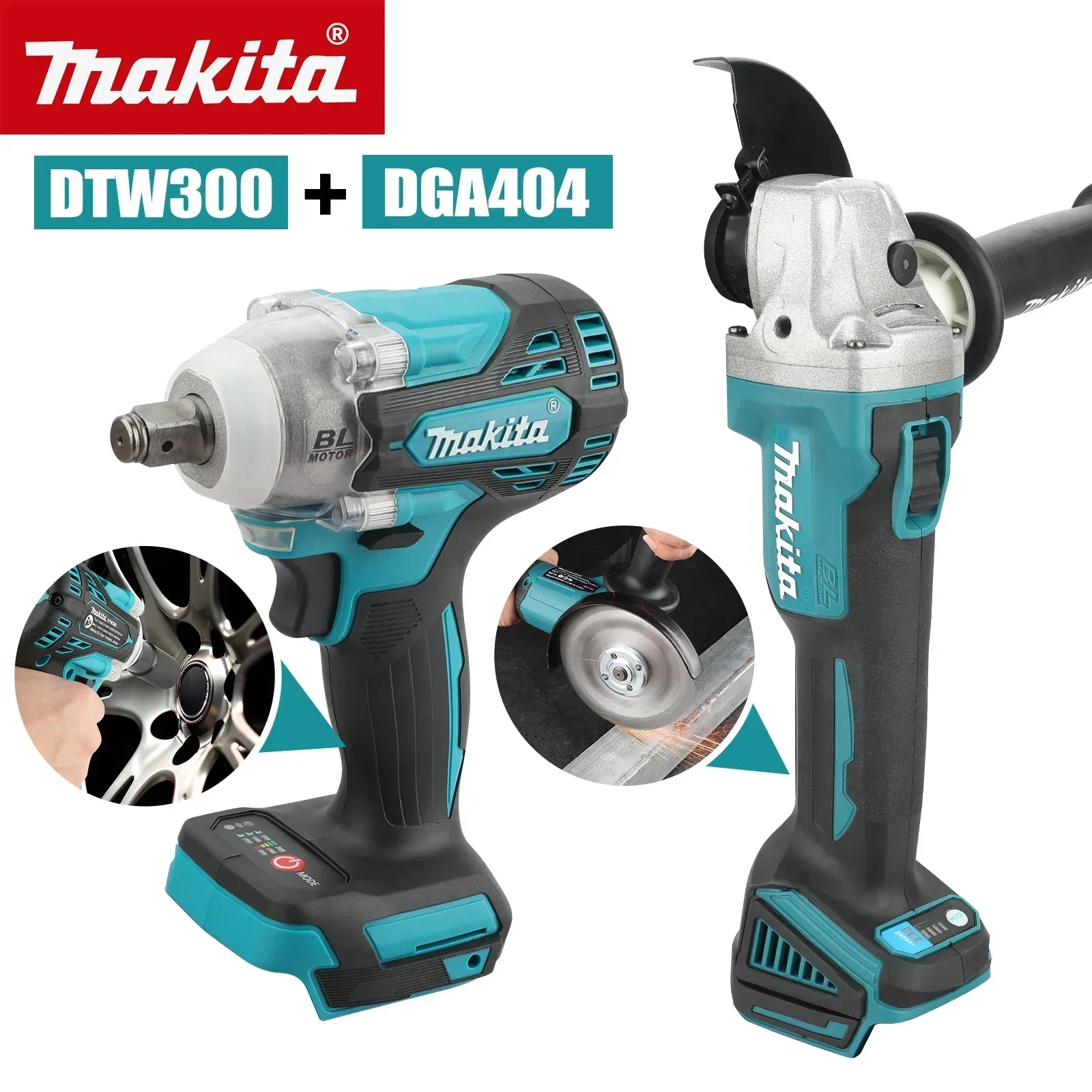 Makita Drill Dtw300 - マキタ DTW300またはDGA404コンボ：18V、580Nmインパクトレンチ（3800RPM）、680Wアングルグラインダー（125mm砥石）- 修理用マルチツールキット