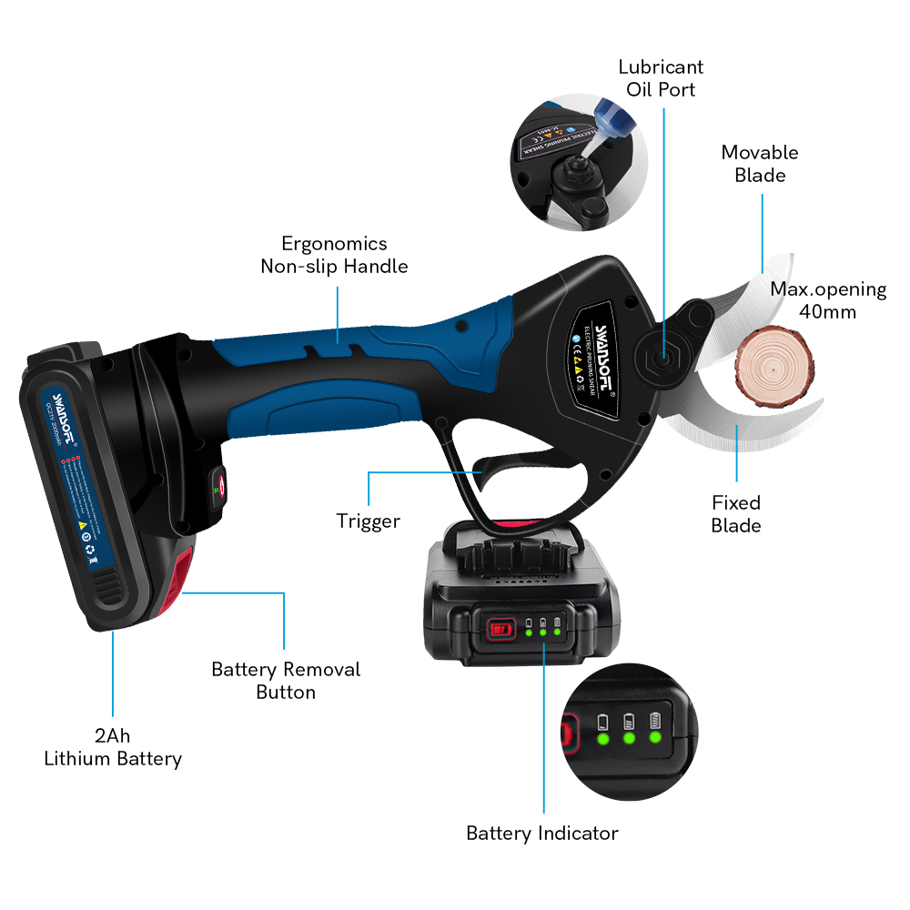 Power Tools In Electrical - 電動剪定ばさみ 40MM ステンレス鋼刃 葡萄園のブドウの木 コードレス電動工具 21V